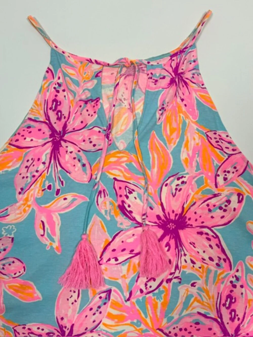 Lilly Pulitzer Margot Swing Dress Surf Blue Bonita Blooms Tassels XXL - Picture 3 of 13